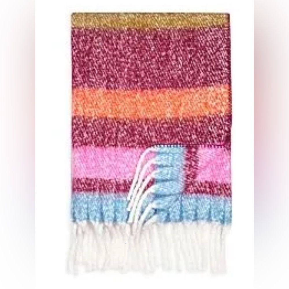 Aqua Faux Mohair Multi Colored Decorative Throw Blanket w/Fringe, 50” x 60”
